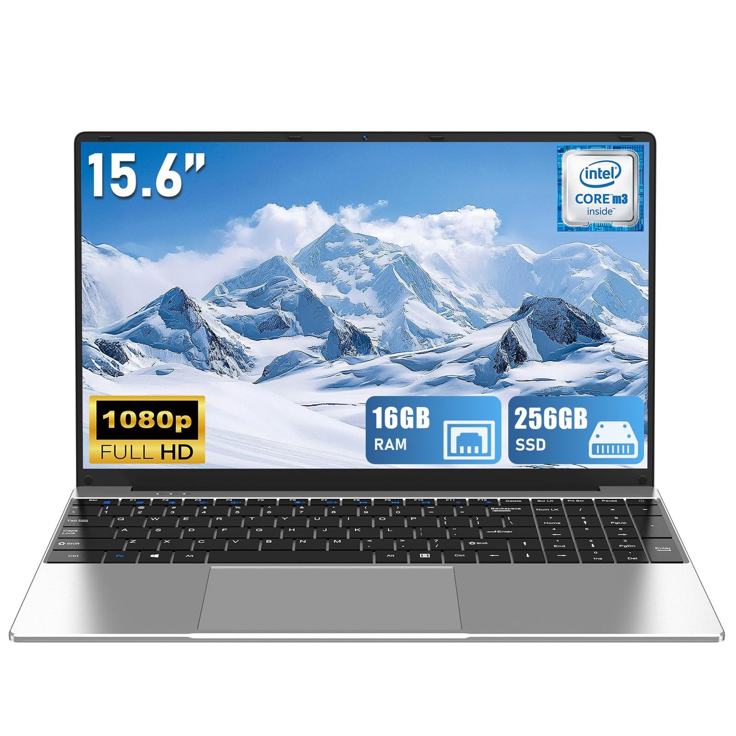 NAIKLULU Laptop Computer, Windows 11 Pro Lap Top, 15.6 Inch Laptop PC 2026, 16GB RAM 256GB SSD, M3-6Y30 Processor, FHD Display 1
