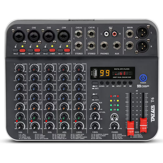Audio Mixer, TKLBLS Studio Audio Sound Mixer Board, 6 Channel Unpowered Recording Mixers w/USB Audio Interface, DJ Mixer with 48