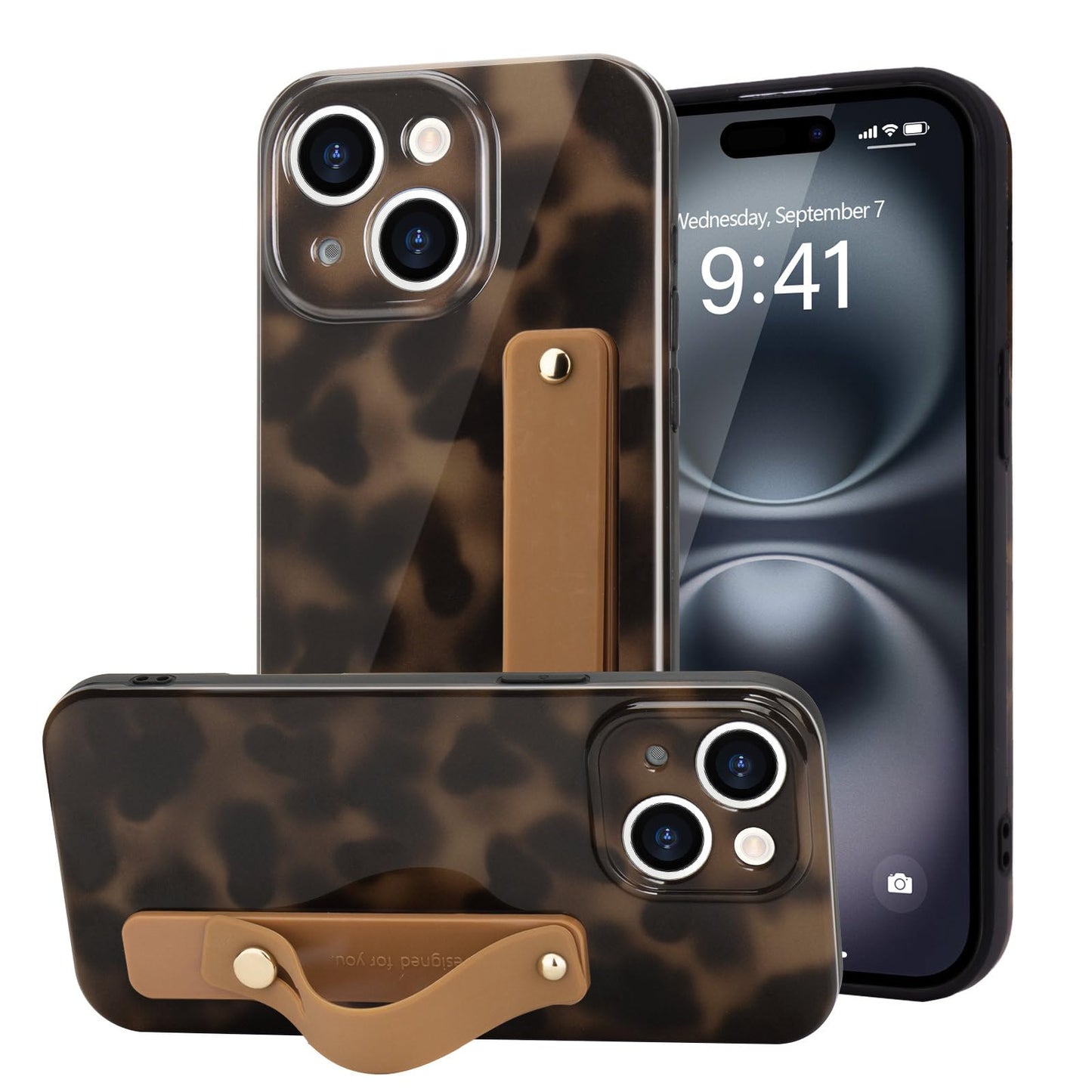 LAPOPNUT for iPhone 13 Case with Wrist Strap, Cheetah Leopard Tortoise Shell Print Shockproof Soft TPU Protective Case Women Gir
