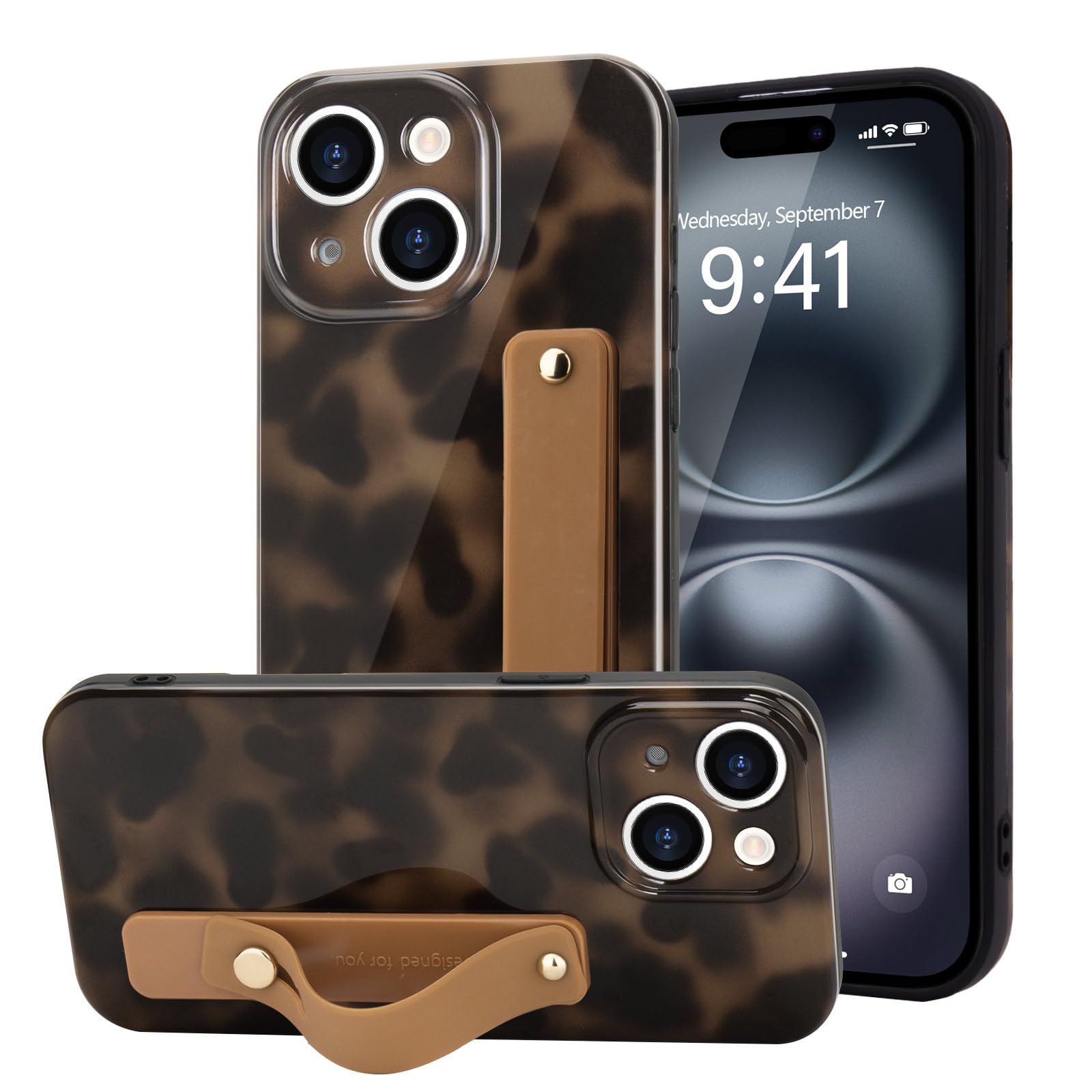LAPOPNUT for iPhone 13 Case with Wrist Strap, Cheetah Leopard Tortoise Shell Print Shockproof Soft TPU Protective Case Women Gir
