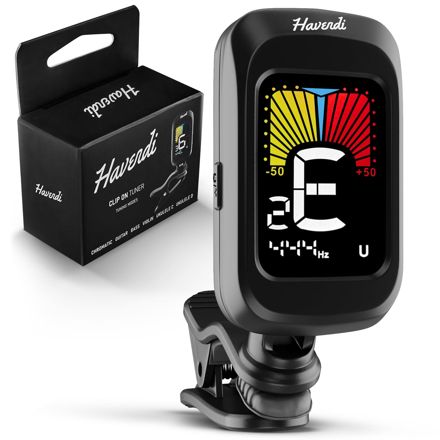 HAVENDI Clip-On Guitar Tuner - for Guitar, Bass, Violin & Ukulele - Fast & Accurate Piezo Sensing - Color LCD Display, 360 Rotat