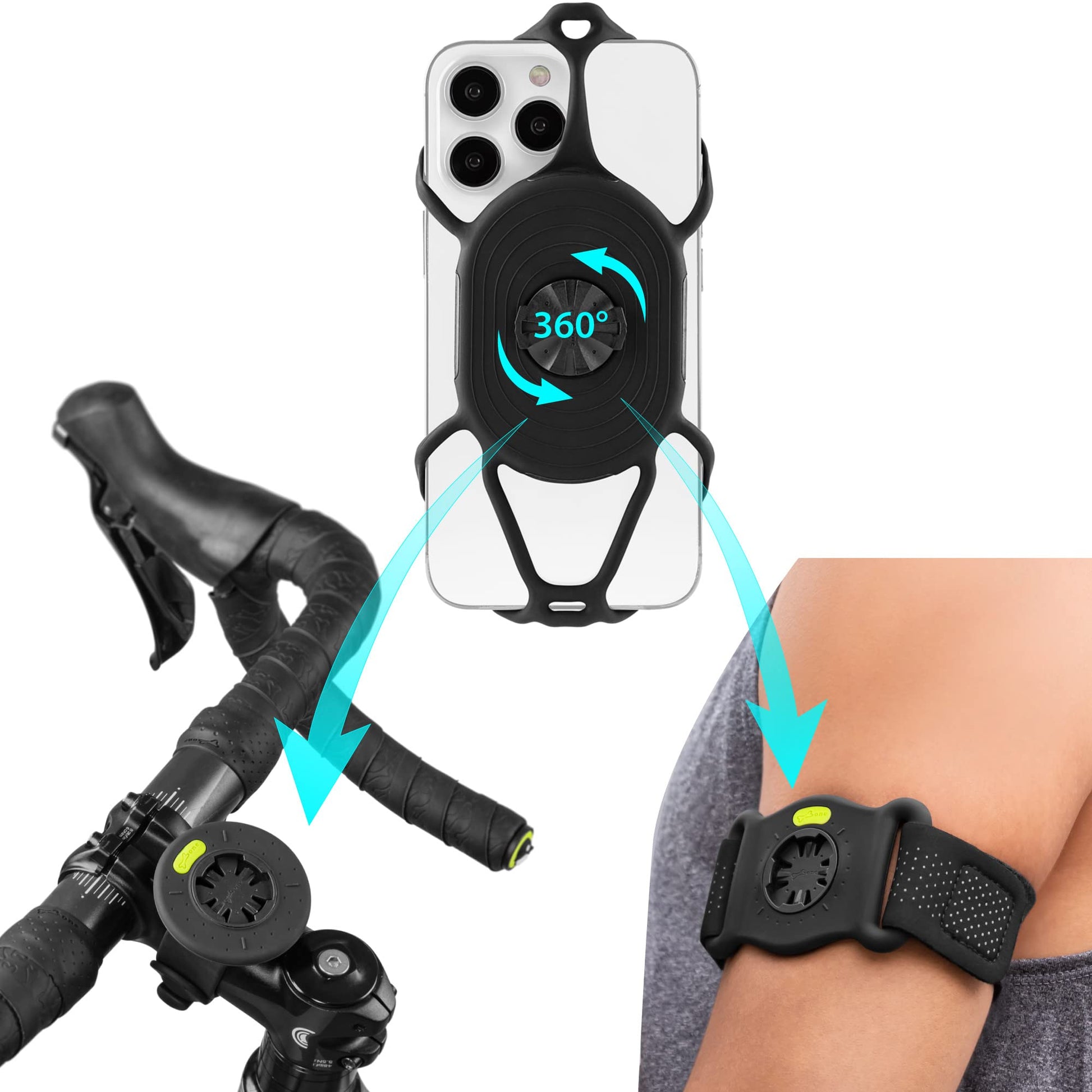 BONE Run + Bike Tie Connect Kit 2, 2-in-1 Running & Bike Phone Holder, Detachable & Rotatable 360 Sport Armband & Phone Mount Co