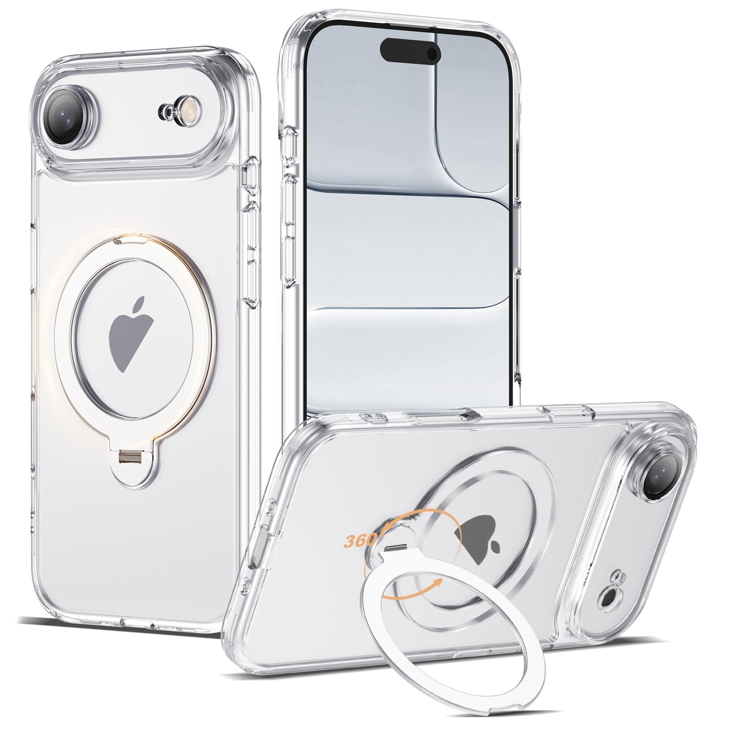 AmoraAqua Compatible with iPhone 17 Air Case with 360 Spin Magnetic Ring Stand [Compatible with Mag-Safe] Camera Lens Protector