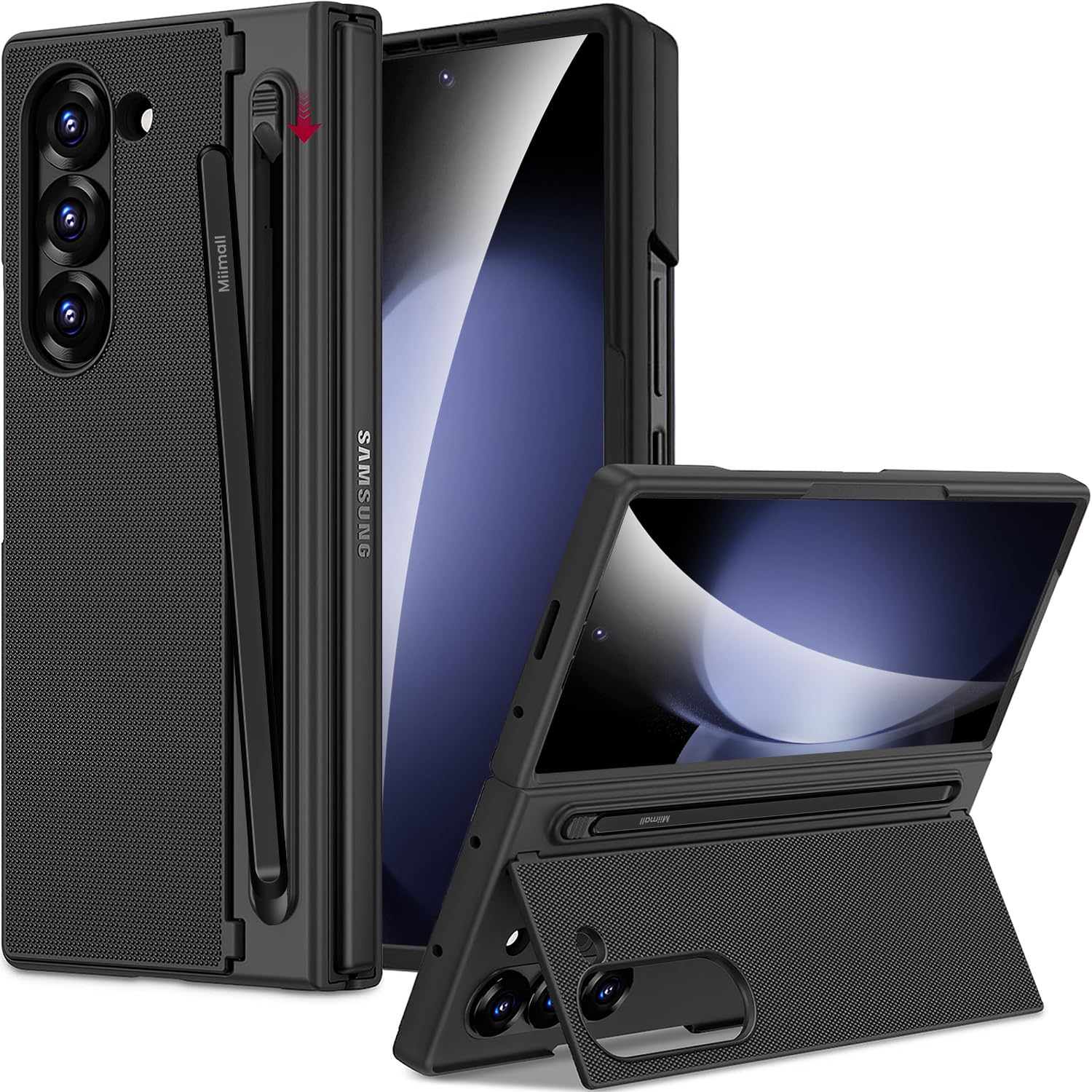 Miimall for Samsung Galaxy Z Fold 5 Case with Pen & Pen Holder [Built-in Clear Screen Protector & Invisible Stand] [Military Gra