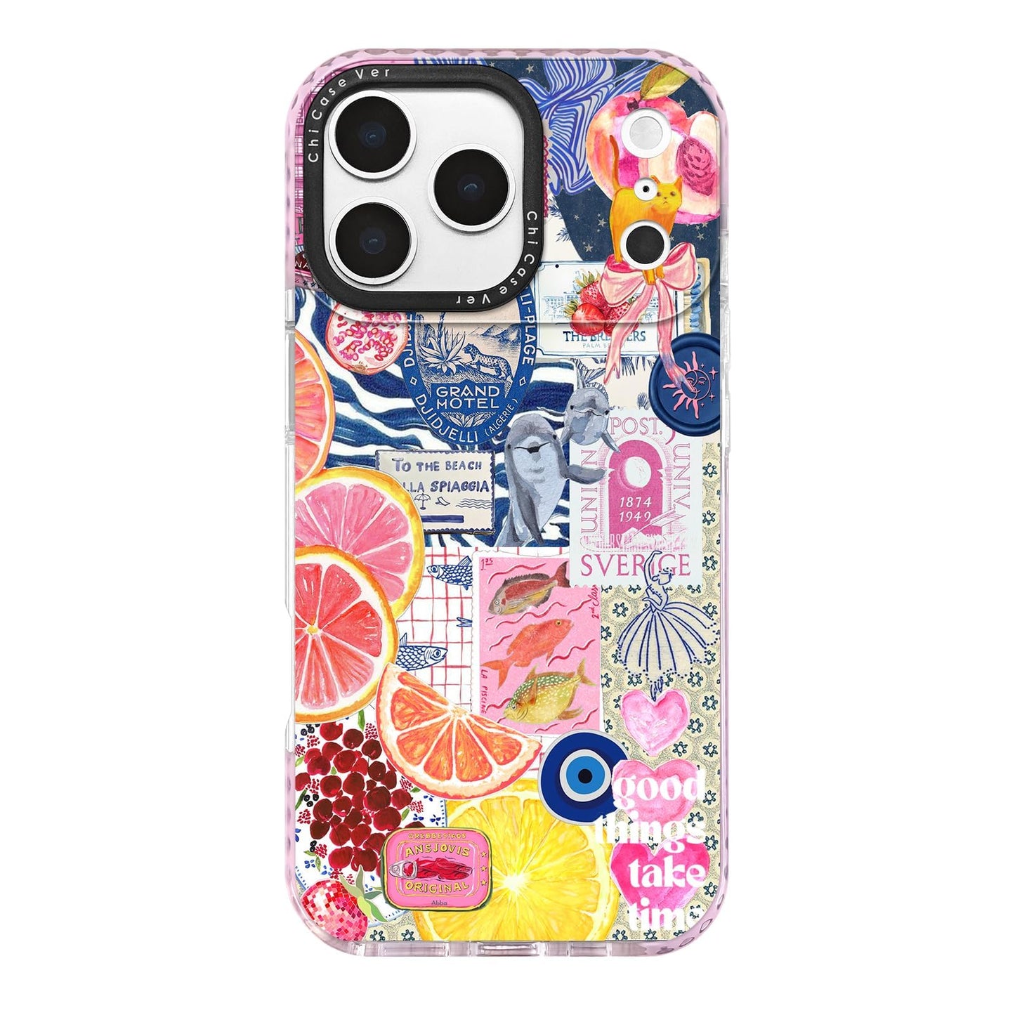 ChiCaseVer for iPhone 17 Pro Max Case,Expressive Y2K Citrus Coastal Sea Vintage Collage Design Blue Art Pattern Aesthetics Style