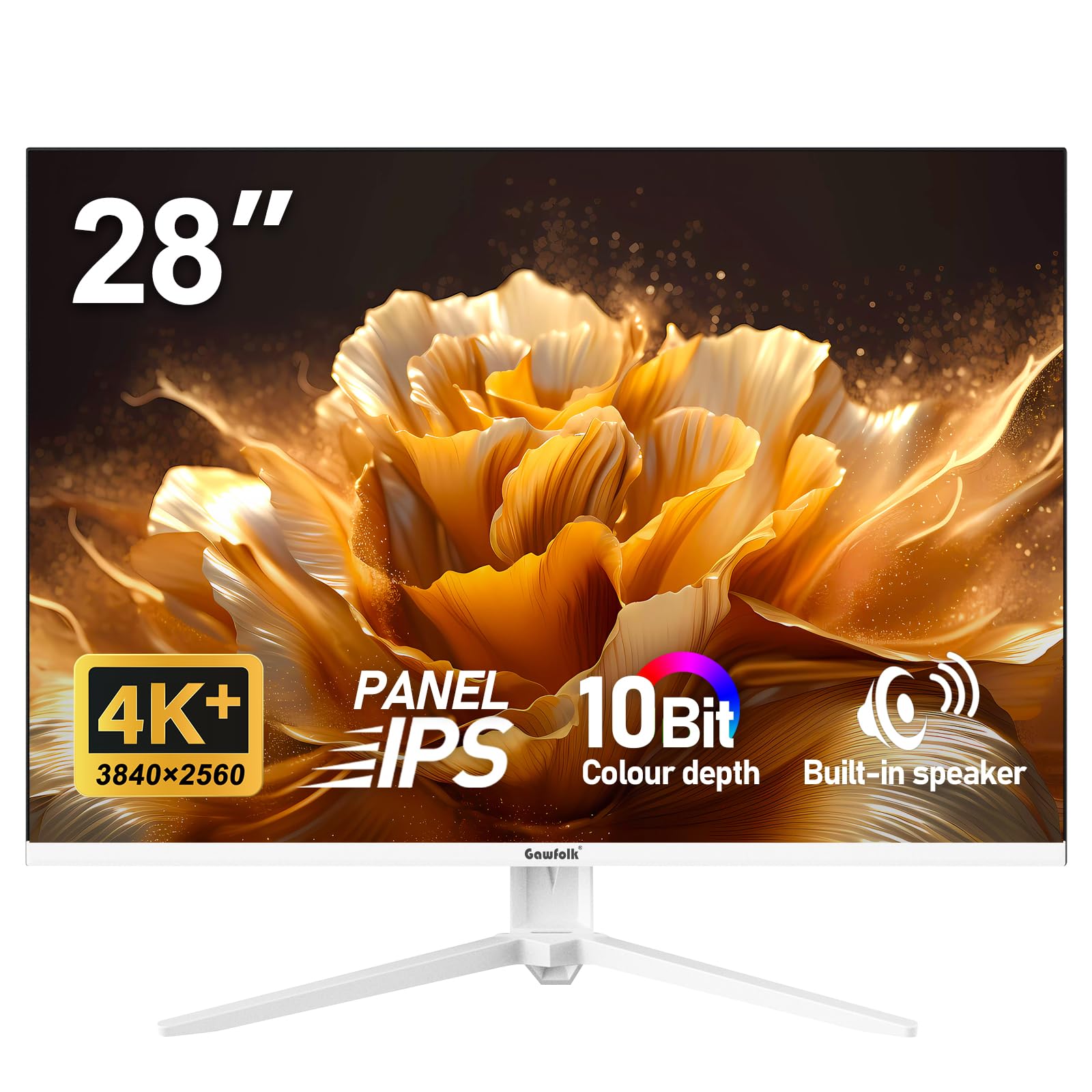Gawfolk 28 inch UHD 4K Computer Monitor, IPS Ultra HD (3840  2560p) Screen, 3:2, 10Bit, 1.07 Billion Colours, 128% sRGB, Built-i