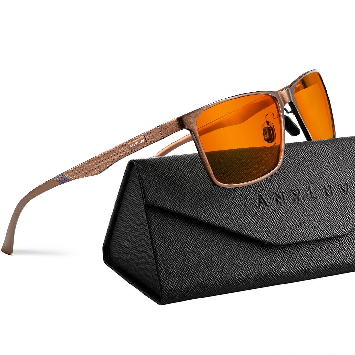 ANYLUV Blue Light Glasses Men/Women, Al-Mg Gaming Blue Light Blocking Glasses, Relieve Eyestrain Eye Protection-Brown