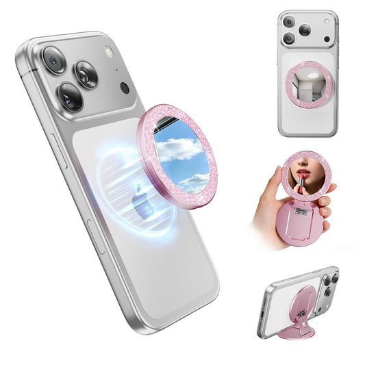 Blissfuhue Portable Double-Sided Magnetic Phone Holder with Mirror, for Magnetic Phone Grip,Foldable and Adjustable,Fit for iPho