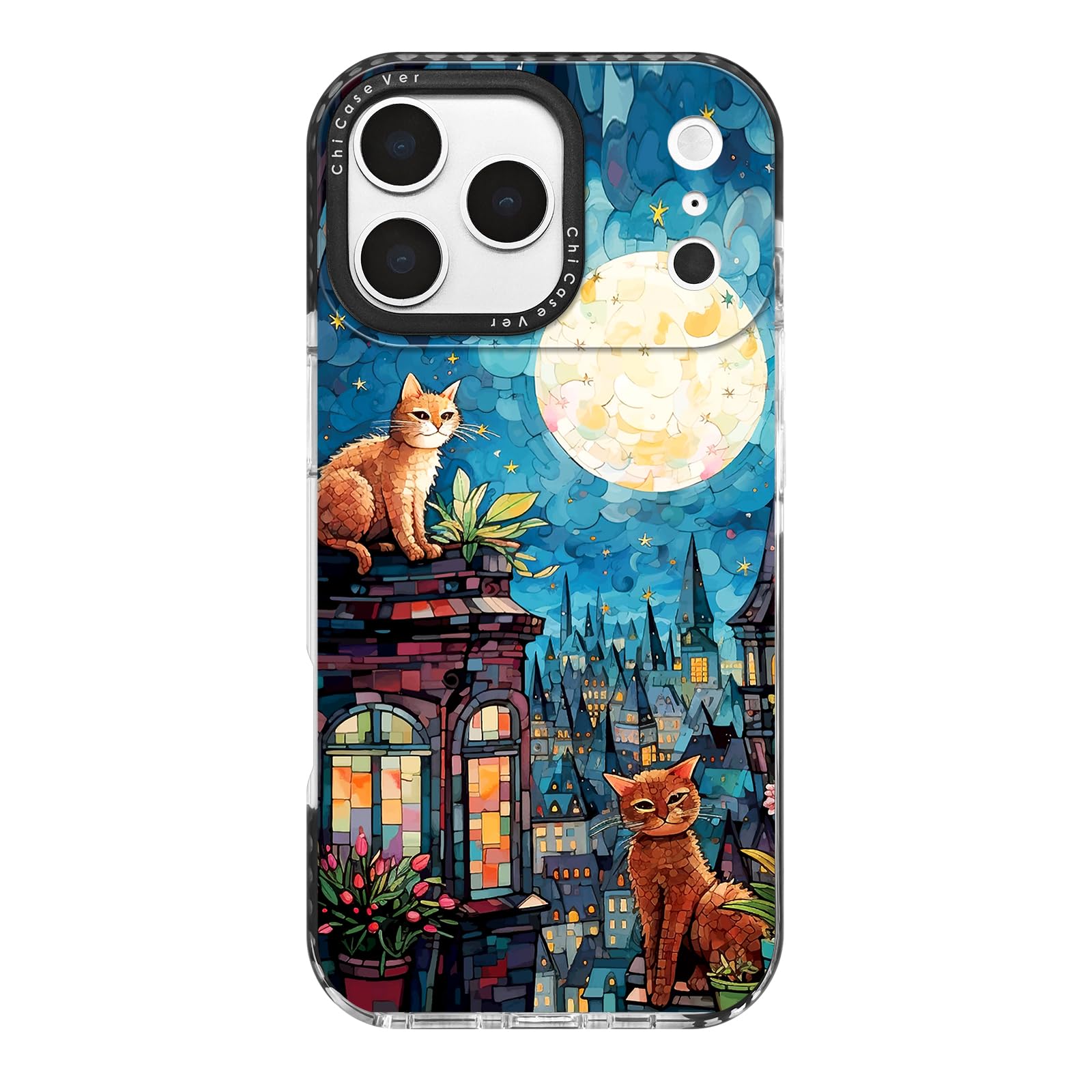 ChiCaseVer for iPhone 17 Pro Max Case, Starry Night Cats on Rooftop Pattern, Military-Grade Drop Protection, Magic Fantasy Soft