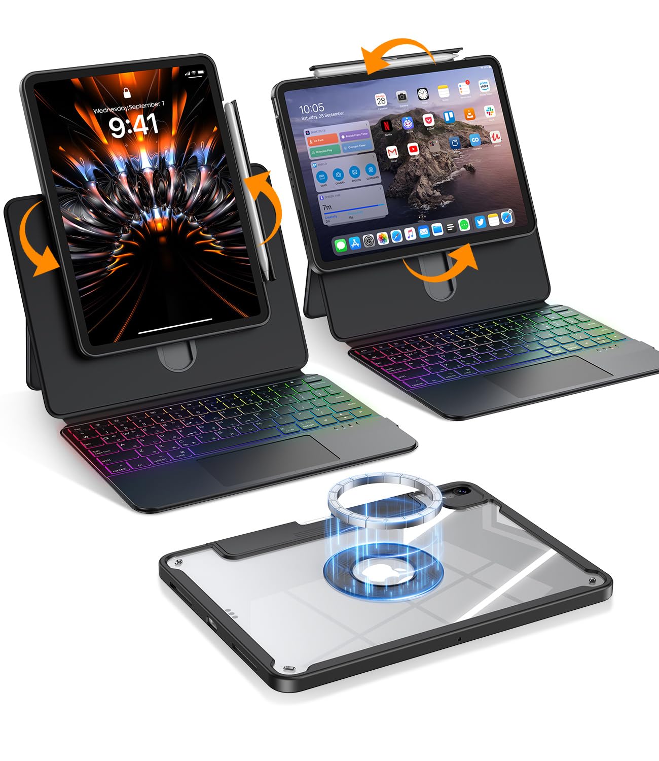 BLOSOMEET Magnetic iPad Pro 13 Inch M5/M4 2025/2024 Case with Keyboard, Clear Splitfolio Detachable Cover, Up-Down Liftable, Adj