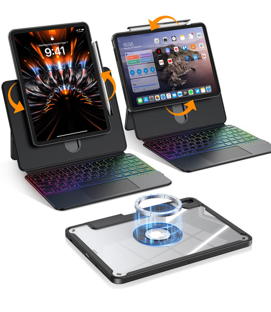 BLOSOMEET Magnetic iPad Pro 13 Inch M5/M4 2025/2024 Case with Keyboard, Clear Splitfolio Detachable Cover, Up-Down Liftable, Adj