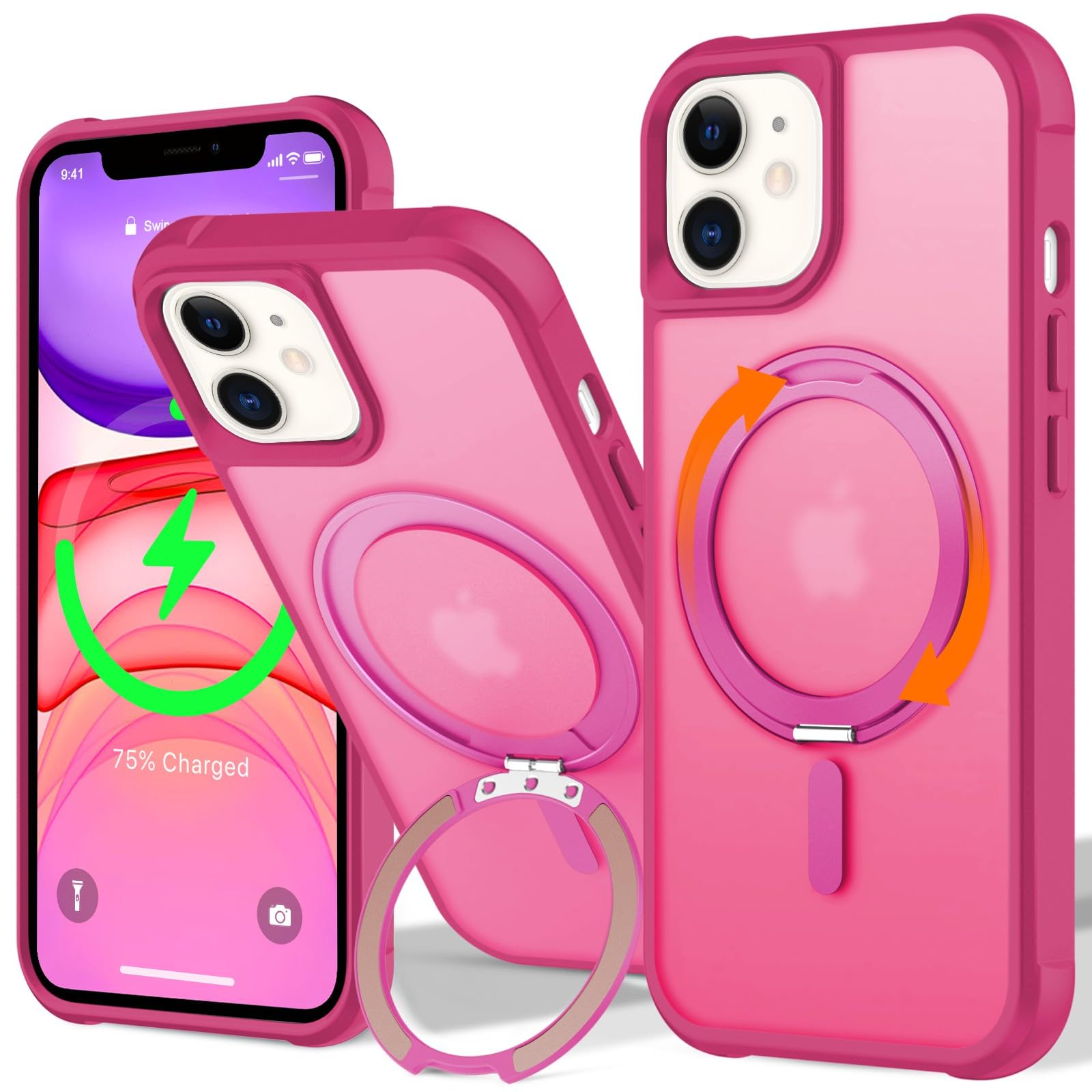 UMIONE 360 Rotatable Magnetic Ring Design for iPhone 11 Case, Built-in Invisible Loop Stand, Compatible with Magsafe, Translucen