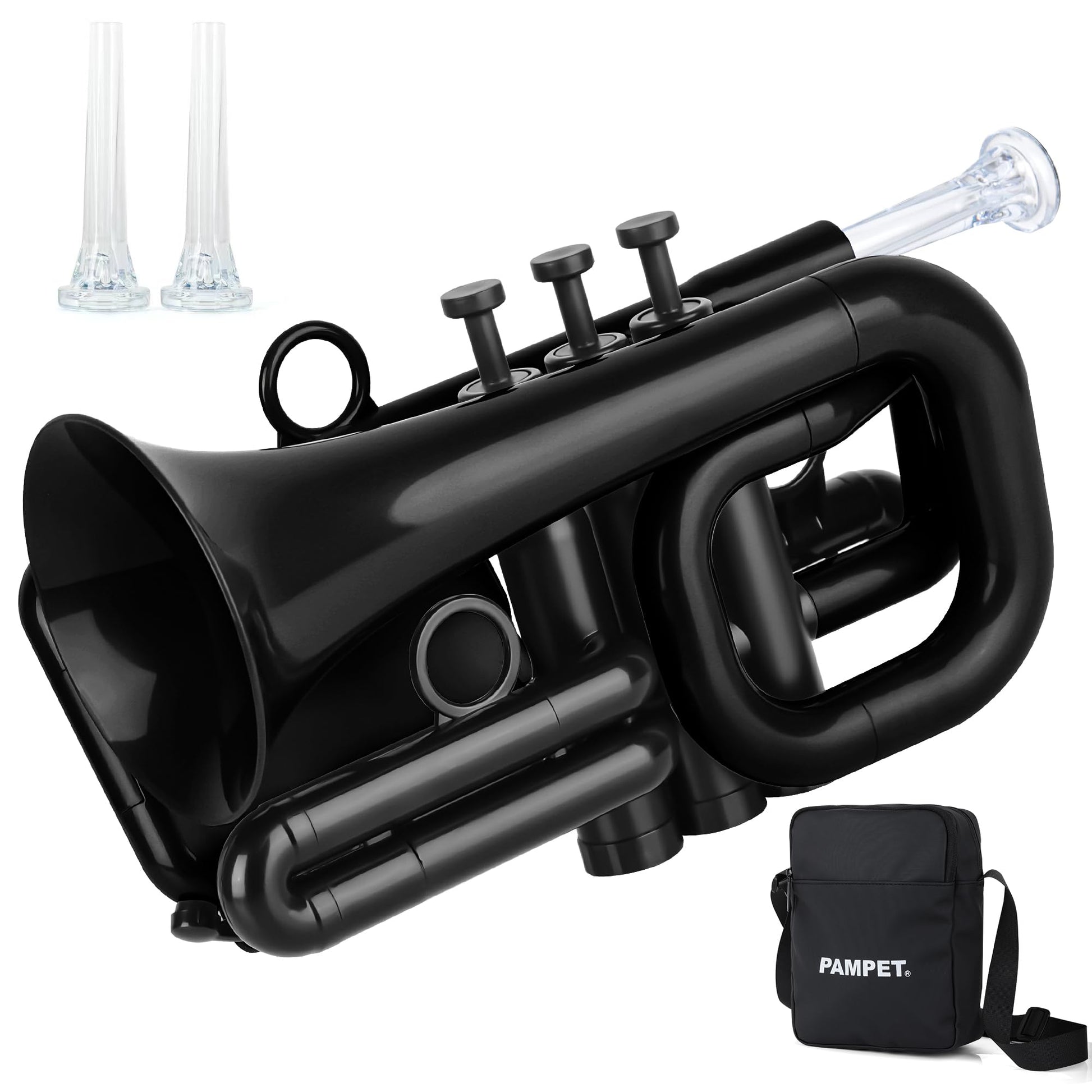 PAMPET DOLPHIN Pocket Trumpet Plastic Bb Trumpet Standard Trumpets for Student Beginner Bb Trumpets Instrument (Black)