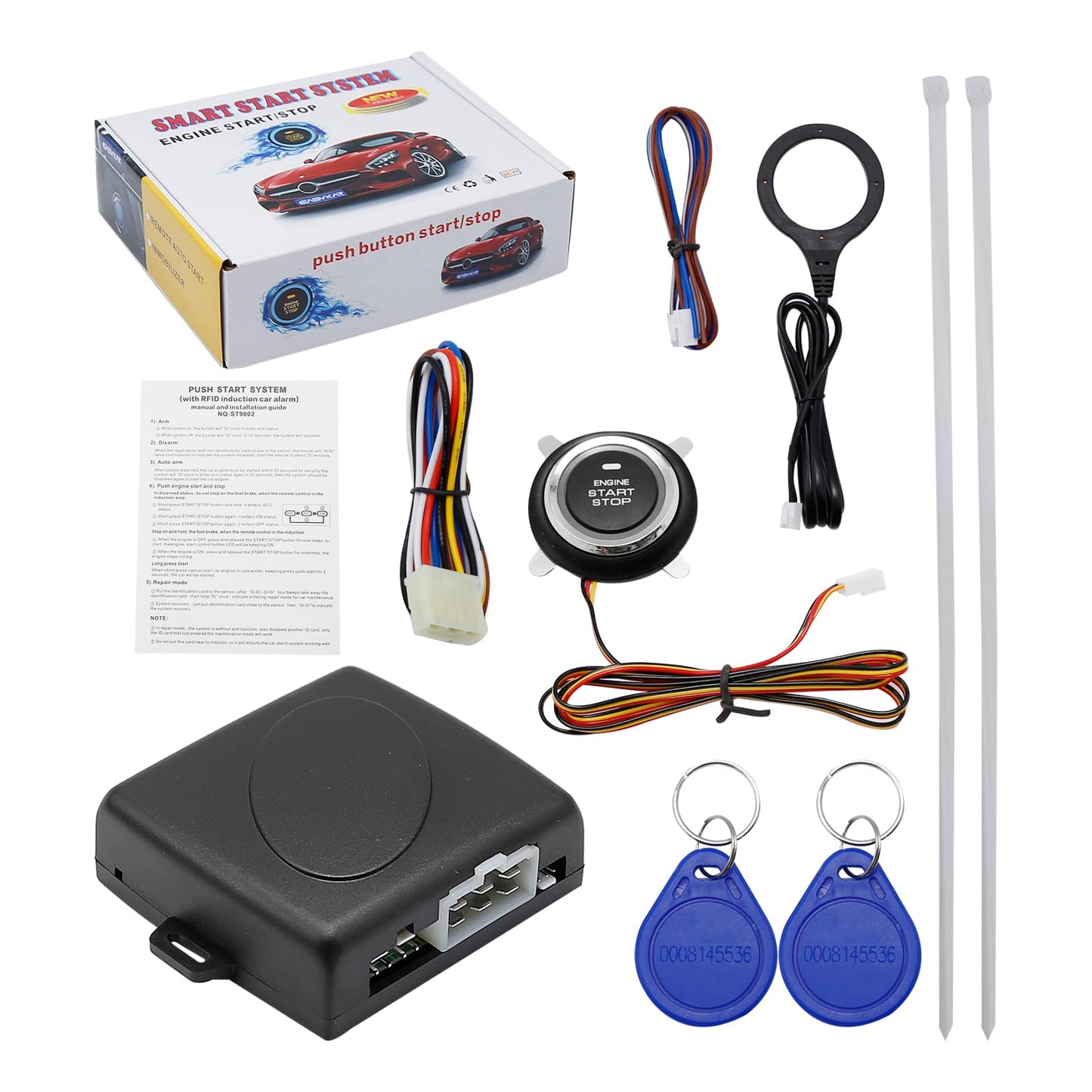laffoonparts Smart RFID Push Engine Start Button kit & Keyless Entry Starter Systems to One Touch Start Car, Botn de Encendido p