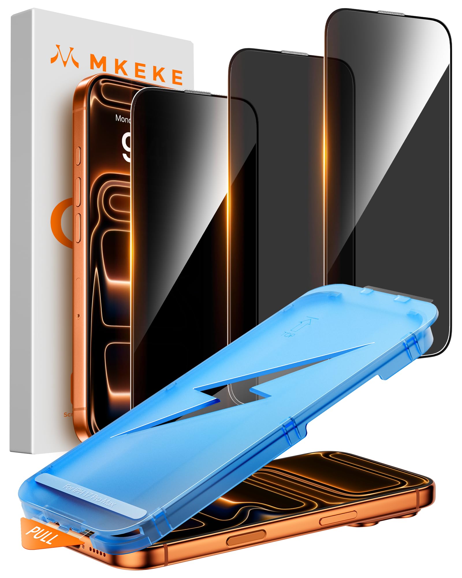 Mkeke for iPhone 17 Pro Max Privacy Screen Protector 3 Pack 25 Anti Spy 9H+ Tempered Glass Military-Grade Drop Protection Easy I