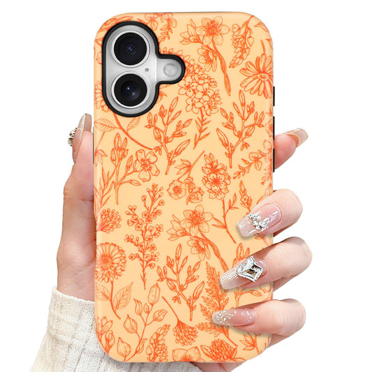 SOKAD Magnetic Sage Floral Phone Case for iPhone 17, Vintage Orange Flower Pattern Compatible with Magsafe Matte Protective Case