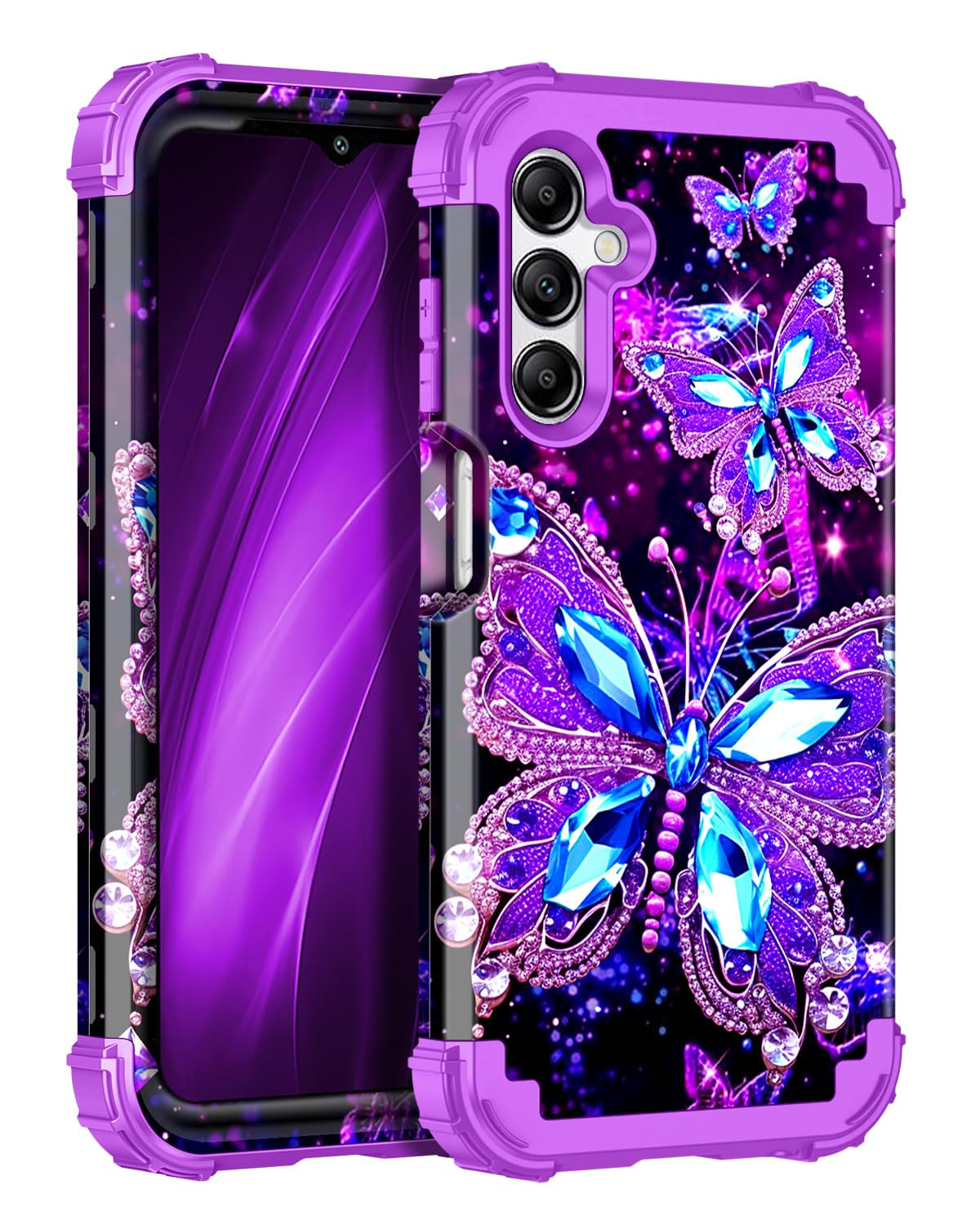Miqala for Galaxy A15 5G Case,Glow in The Dark Three Layer Heavy Duty Shockproof Full Protection Hard Plastic Bumper+Soft Silico