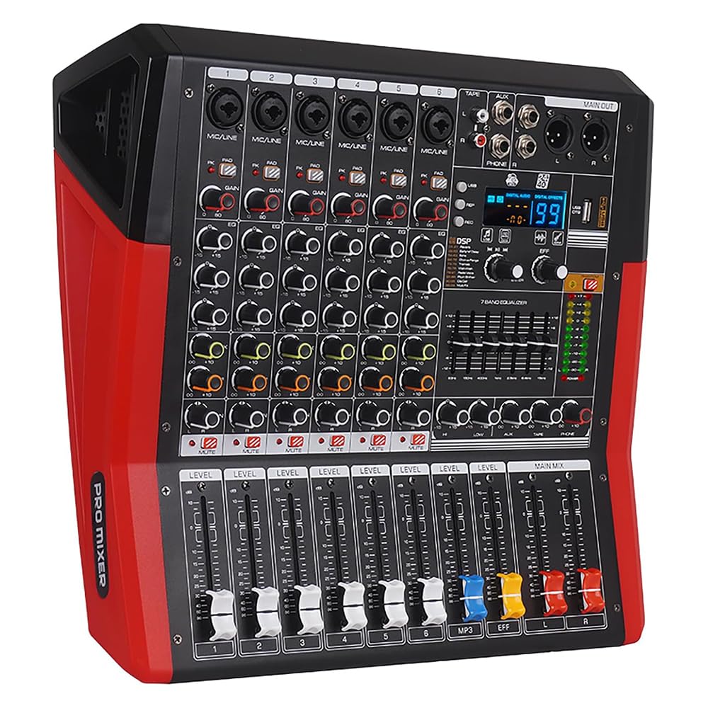 Yamnweo TF600 6-Channel Professional Mixer with Bluetooth Sound Bar with Power Amplifier 2 * 450W Power Output Powered Mixer, 7-