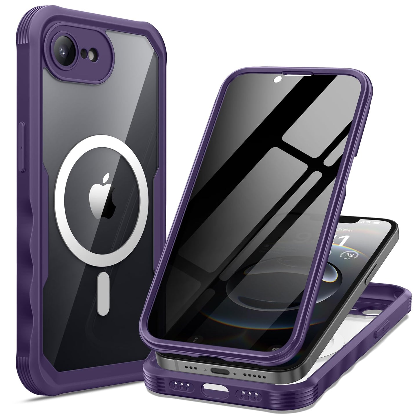 seacosmo for iPhone 16e Case, Full Body Bumper with Built-in 9H Tempered Glass Privacy Screen Protector and Camera Lens Protecti