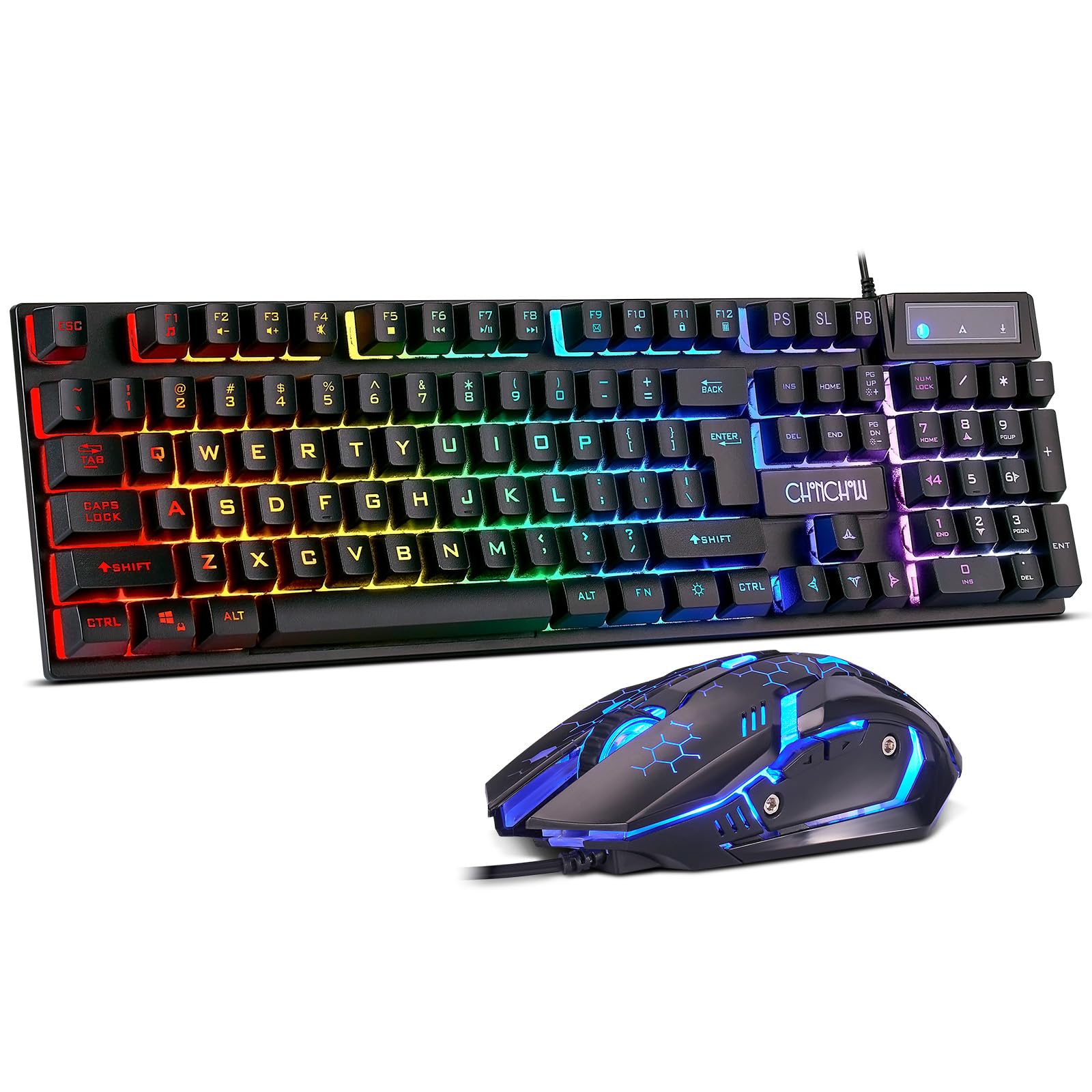 CHONCHOW Gaming Keyboard and Mouse Combo, USB Wired RGB Backlit, Mechanical Feel Anti-ghosting Keyboard 3200DPI Ergonomic Mouse,