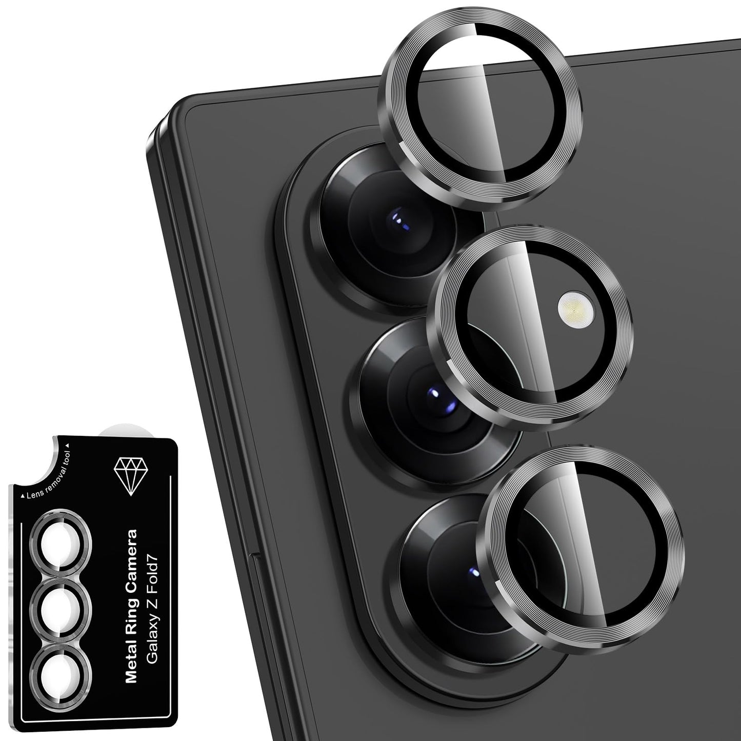 Avocase for Samsung Galaxy Z Fold 7 Camera Lens Protector, Individual Metal Ring Tempered Glass Lens Cover, [Strong Adsorption]