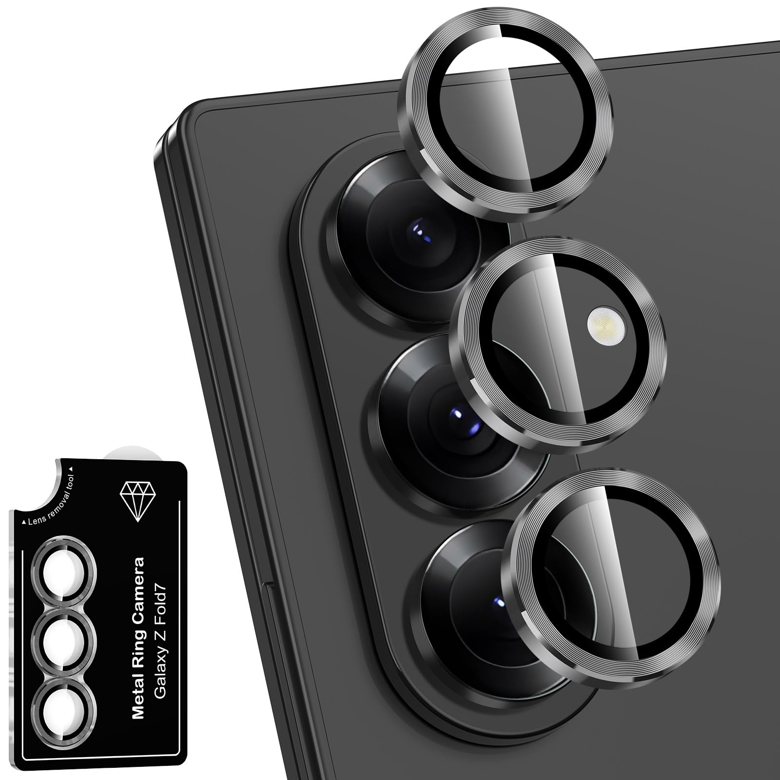 Avocase for Samsung Galaxy Z Fold 7 Camera Lens Protector, Individual Metal Ring Tempered Glass Lens Cover, [Strong Adsorption]