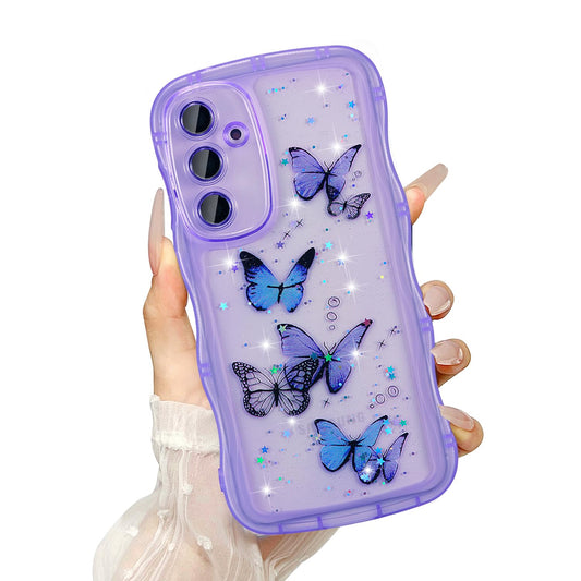 UEEBAI Wave Butterfly Case for Samsung Galaxy S24 Case, Pretty Bling Star Butterfly for Women Cute Shiny Glitter Phone Cover for