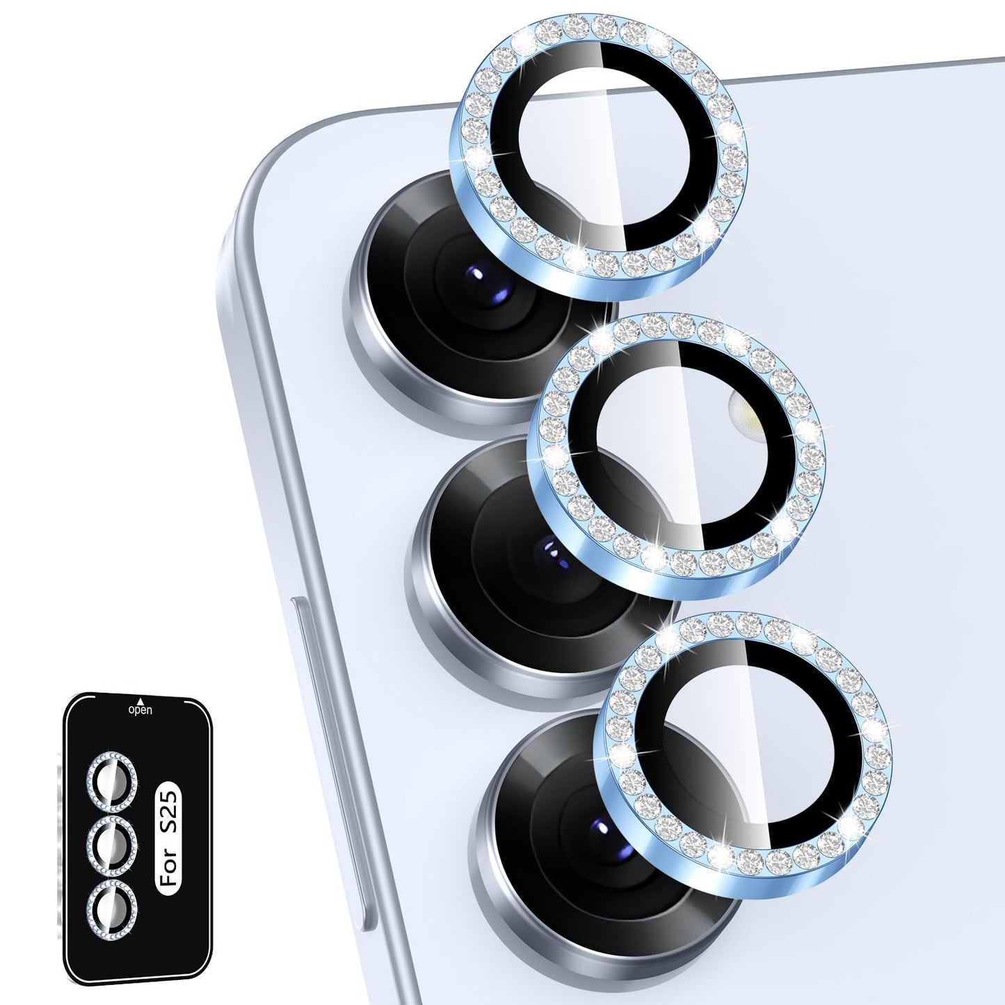 Avocase for Samsung Galaxy S25 Camera Lens Protector, Individual Metal Ring Tempered Glass Lens Cover, [Strong Adsorption] Scrat