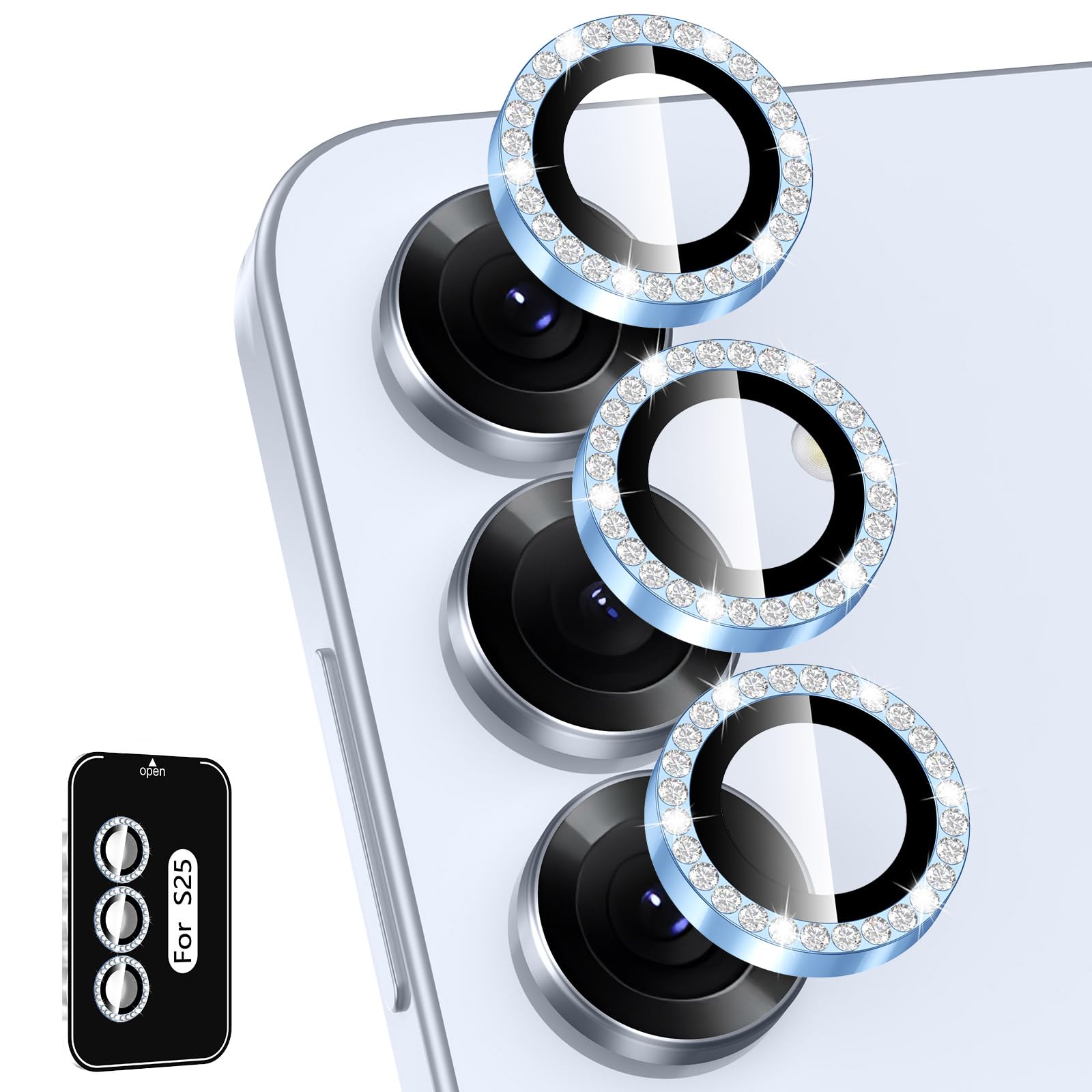 Avocase for Samsung Galaxy S25 Camera Lens Protector, Individual Metal Ring Tempered Glass Lens Cover, [Strong Adsorption] Scrat