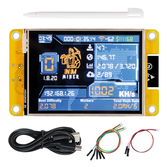 Freenove Bitcoin Miner NMMiner NerdMiner, ESP32 CYD 2.8 Inch Touch Display, 240x320 Pixel TN TFT LCD Screen ILI9341 Driver, Dual