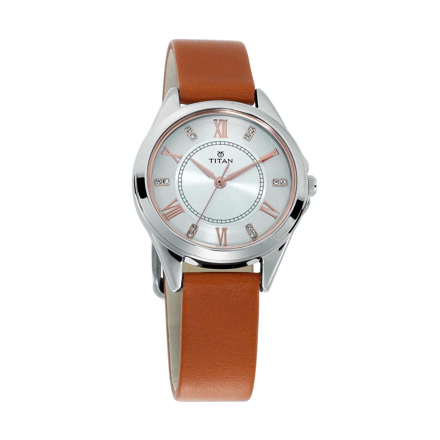Titan Sparkle Women’S Watch With Swarovski Crystals | Quartz, Water Resistant, Genuine Leather Band | Blue Band And Silver Dial