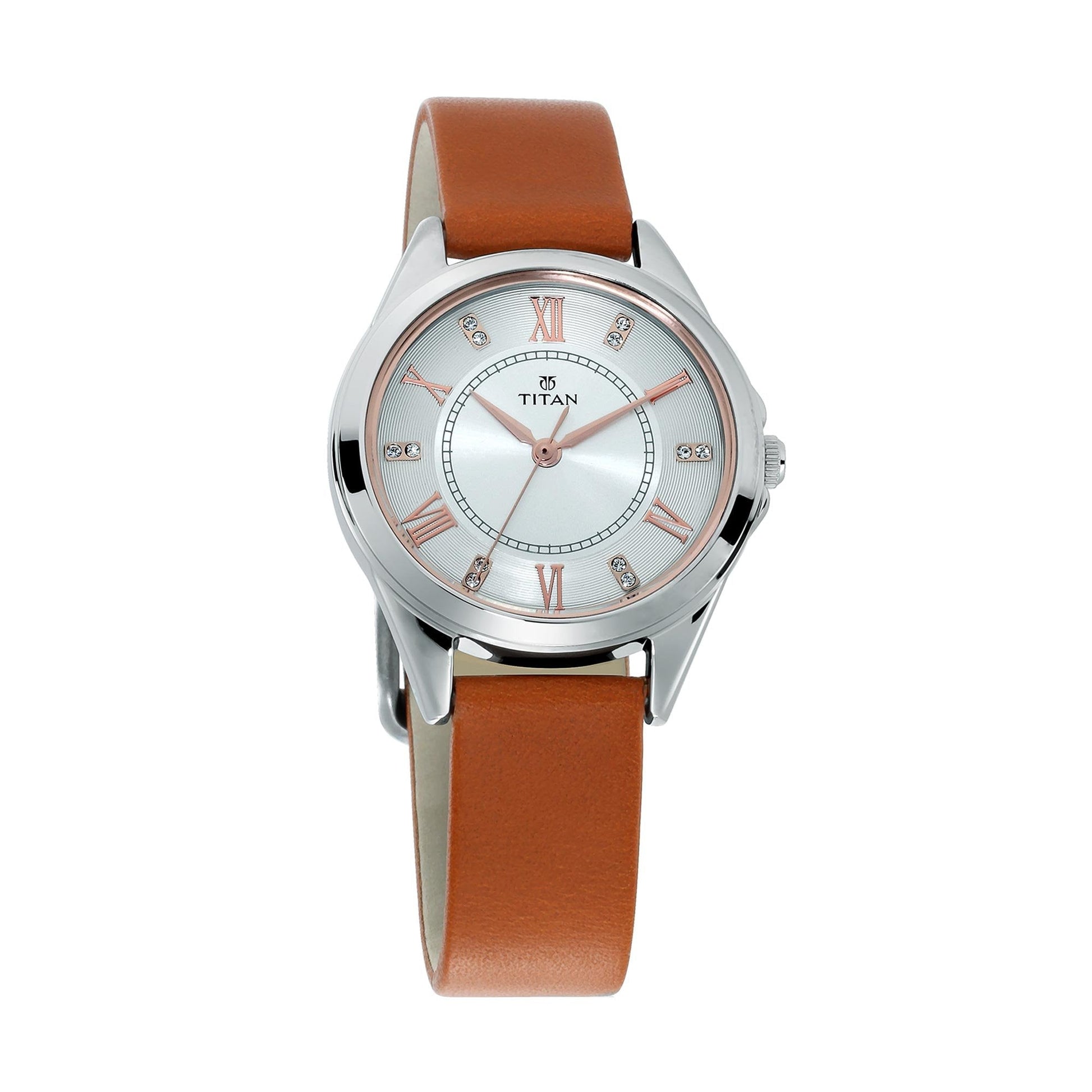 Titan Sparkle Women’S Watch With Swarovski Crystals | Quartz, Water Resistant, Genuine Leather Band | Blue Band And Silver Dial