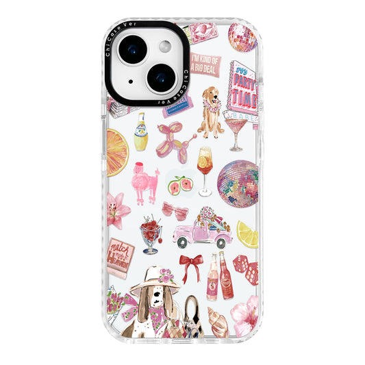 ChiCaseVer for iPhone 15 Plus Case, Party Time Collage Pattern with Girly Pink Cocktails, Military-Grade Drop Protection, Girly