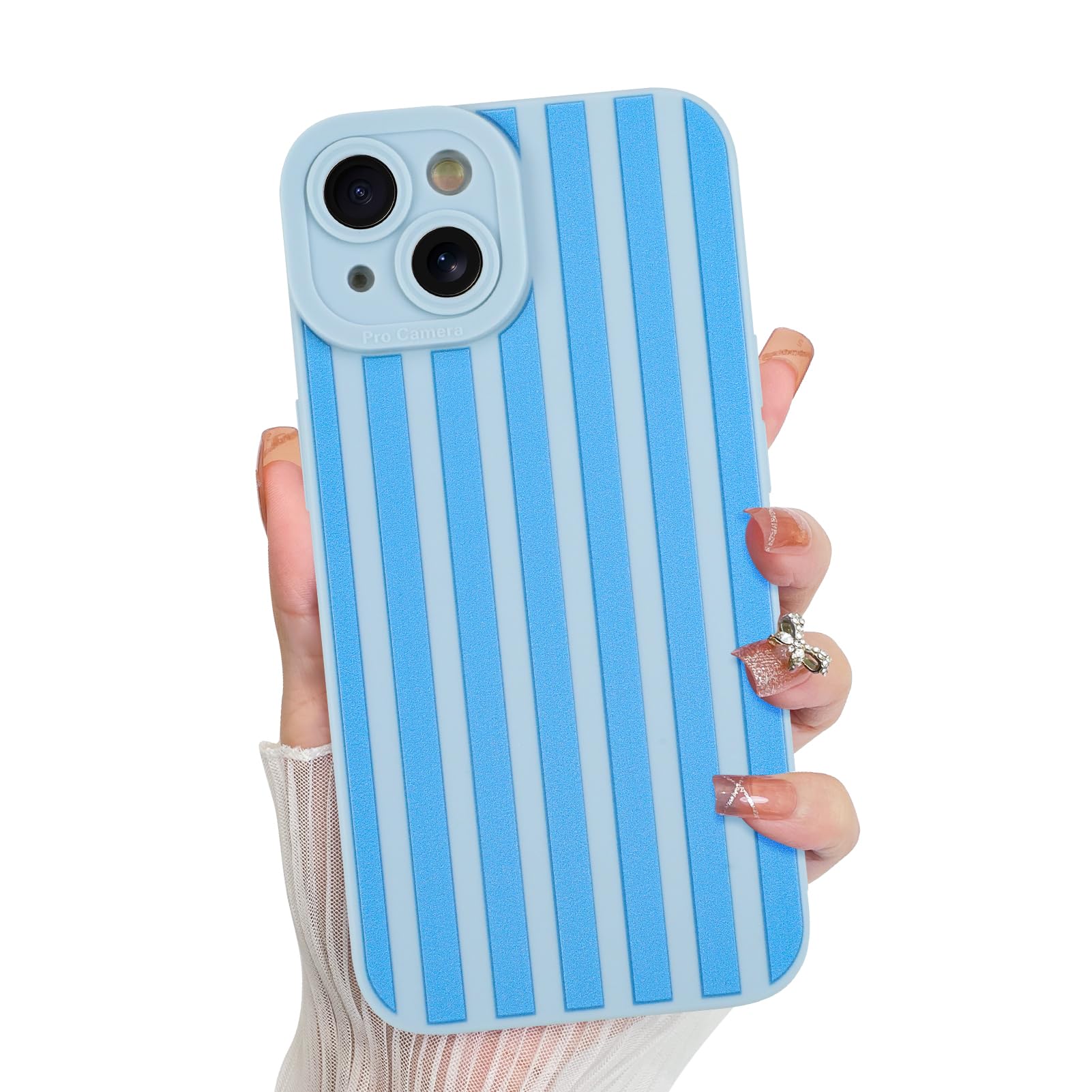 KANGHAR Compatible with iPhone 14 Case, Silicone Stripes Cute Pattern, Camera Protection Soft Slim Phone Case for Phone Case -Bl