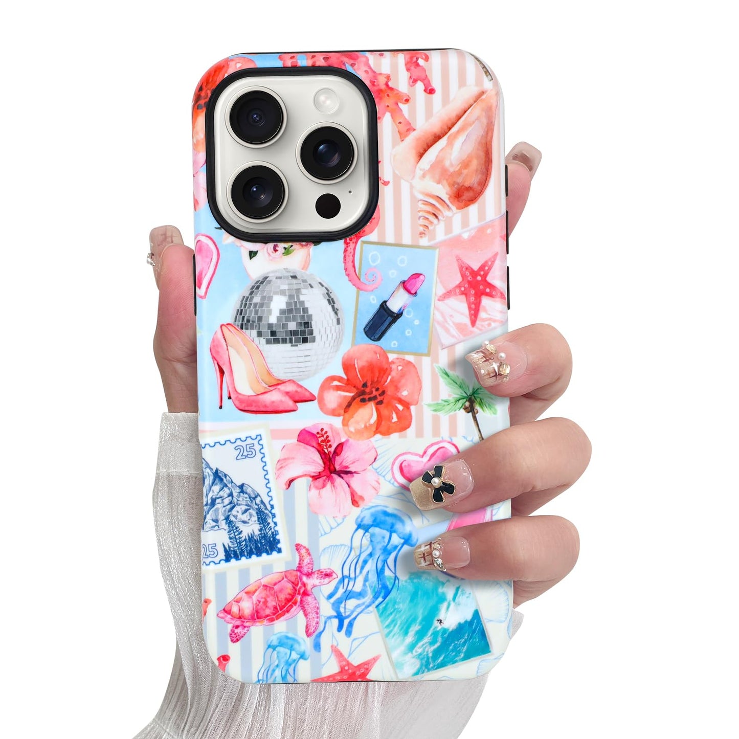 SOKAD Magnetic Summer Collage Phone Case for iPhone 16 Pro Max, Cute Beach Coastal Collage Pattern Compatible with Magsafe Matte