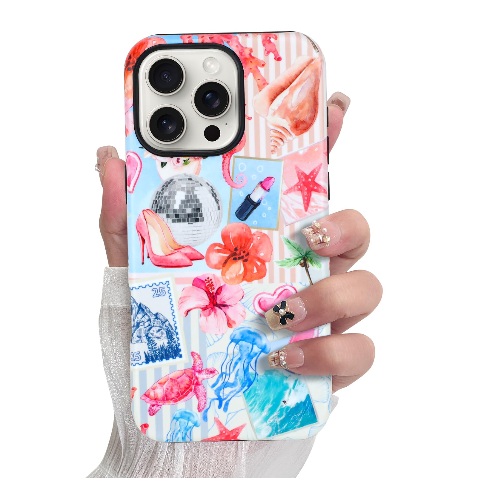 SOKAD Magnetic Summer Collage Phone Case for iPhone 16 Pro Max, Cute Beach Coastal Collage Pattern Compatible with Magsafe Matte