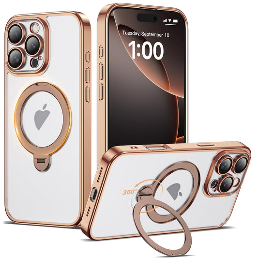 AmoraAqua Compatible with iPhone 16 Pro Case with 360 Spin Magnetic Ring Stand [Compatible with Mag-Safe] Full Camera Lens Prote