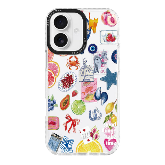 ChiCaseVer for iPhone 16 Plus Case, Coastal Fruit Collage Pattern with Lucky Charms, Military-Grade Drop Protection, Boho Y2K So