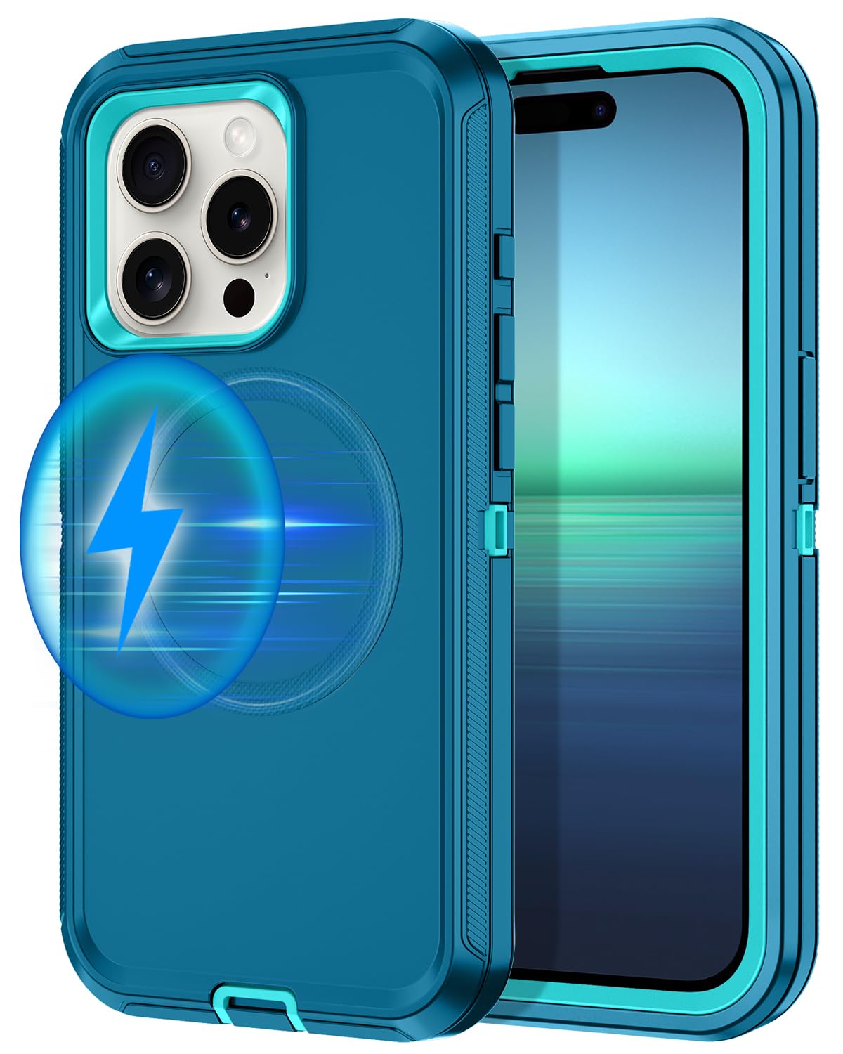 I-HONVA for iPhone 15 Pro Max Case [Compatible with MagSafe] Shockproof 3-Layer Full Body Protection Rugged Heavy Duty Cover Cas