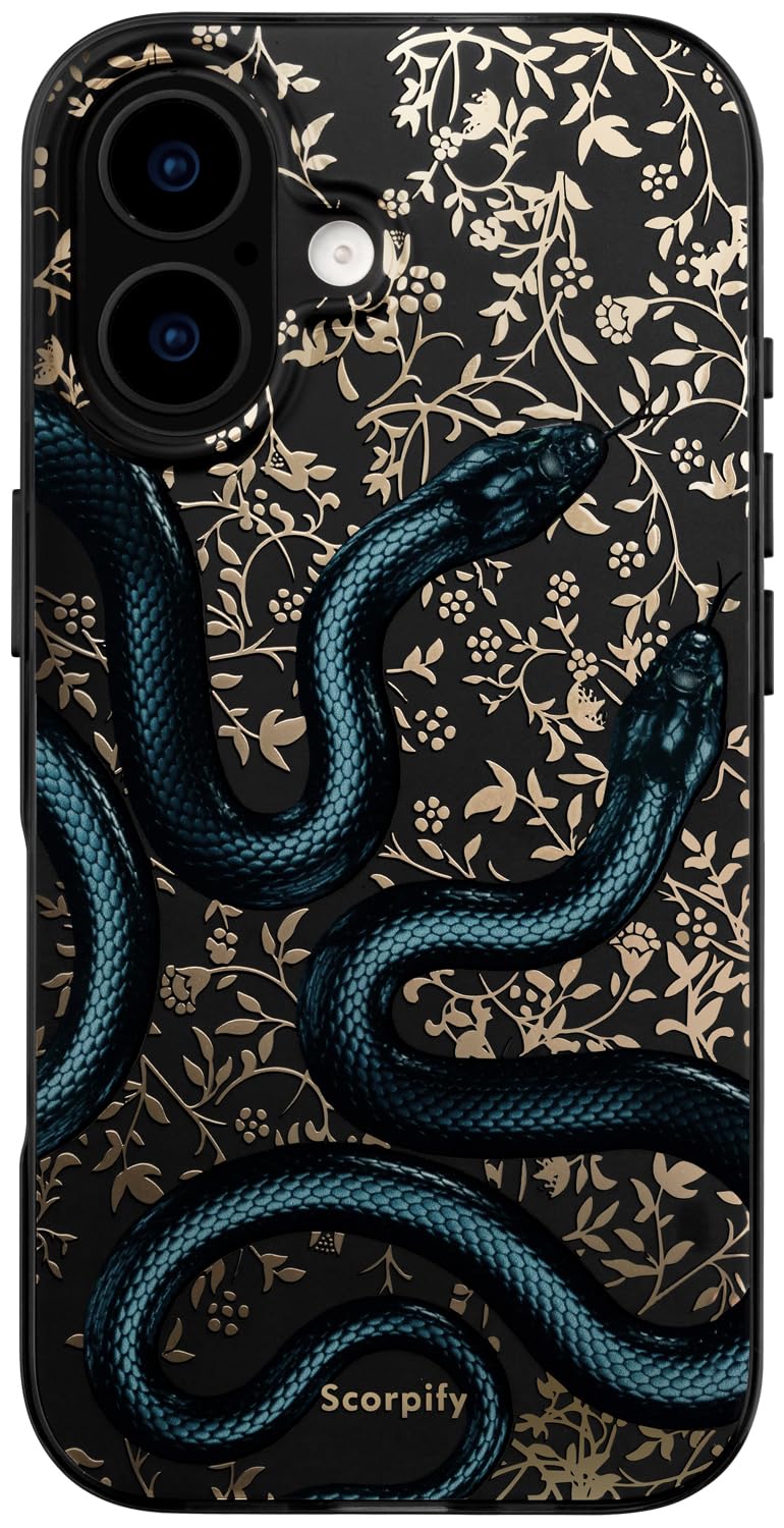 SCORPIFY for iPhone 17 Case [Compatible with MagSafe] with Matte Black Double Snake Design, Cute Magnetic Phone Cover for Women