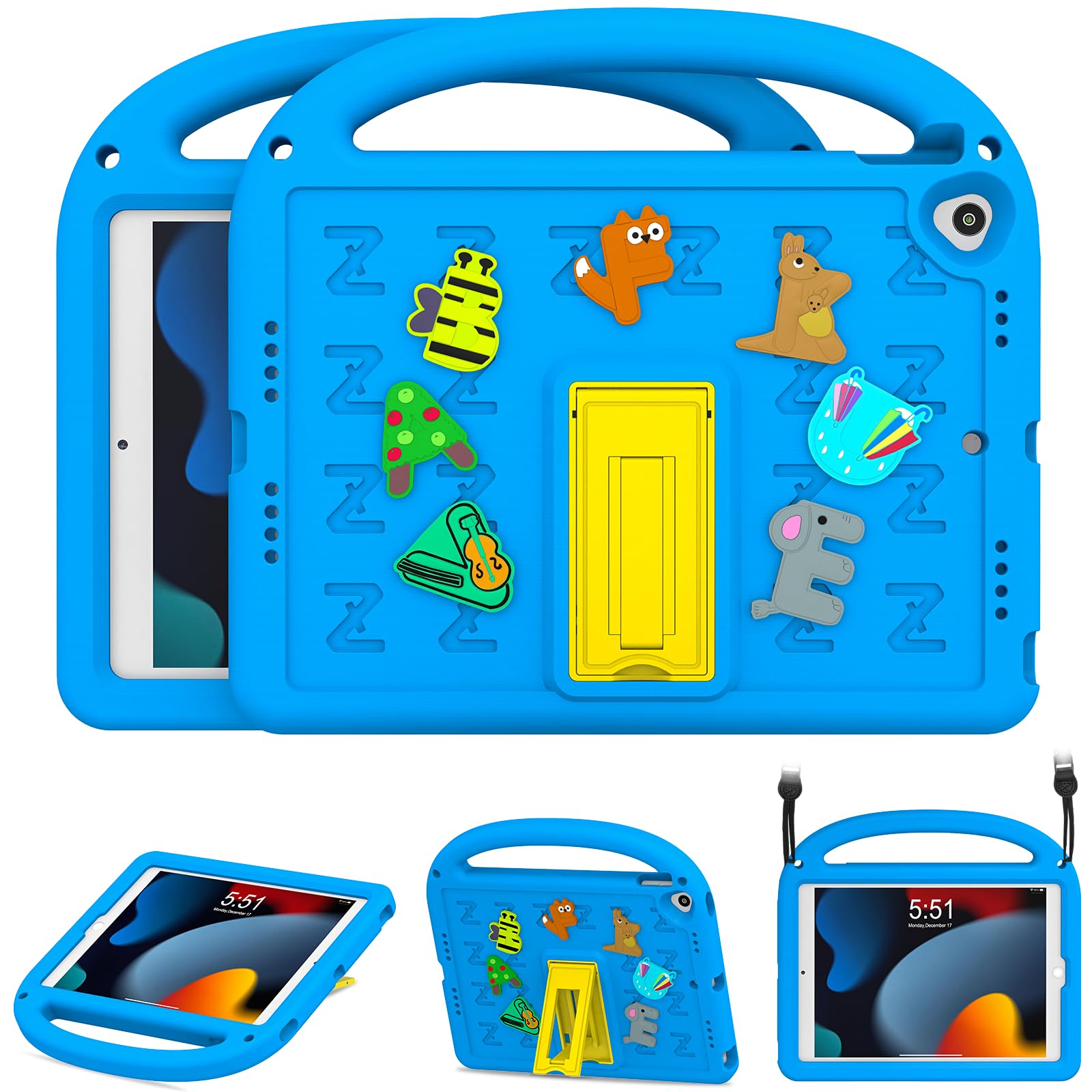 AGROMI Kids Case for iPad 9th/8th/7th Generation 10.2 Inch 2021/2020/2019, with Built-in Anti-Slip Handle/Foldable Stand/Shoulde