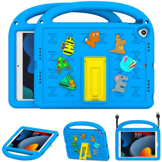 AGROMI Kids Case for iPad 9th/8th/7th Generation 10.2 Inch 2021/2020/2019, with Built-in Anti-Slip Handle/Foldable Stand/Shoulde