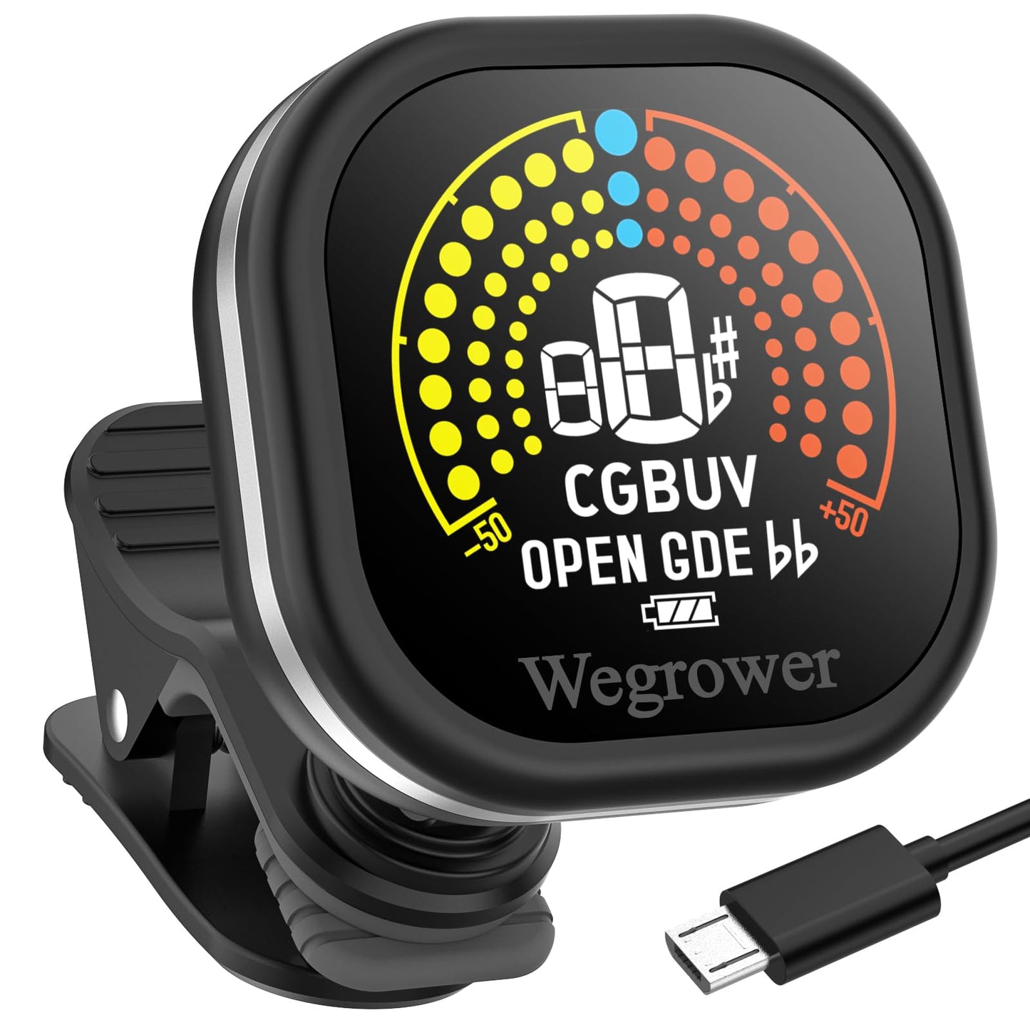 Wegrower Guitar Tuner Rechargeable, Clip On Tuner with LCD Color Display with Guitar, Ukulele, Violin and Chromatic Tuning Modes