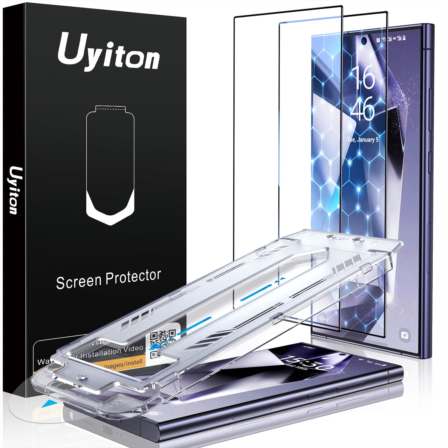 Uyiton UnBreak-Glass for Samsung Galaxy S24 Ultra Screen Protector, [Ultrasonic Fingerprint Support][Auto-Alignment Frame] Scrat
