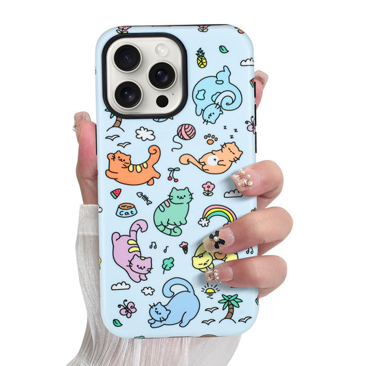 SOKAD Magnetic Cat Phone Case for iPhone 15 Pro, Cute Colorful Cats Land Pattern Compatible with Magsafe Matte Protective Case C