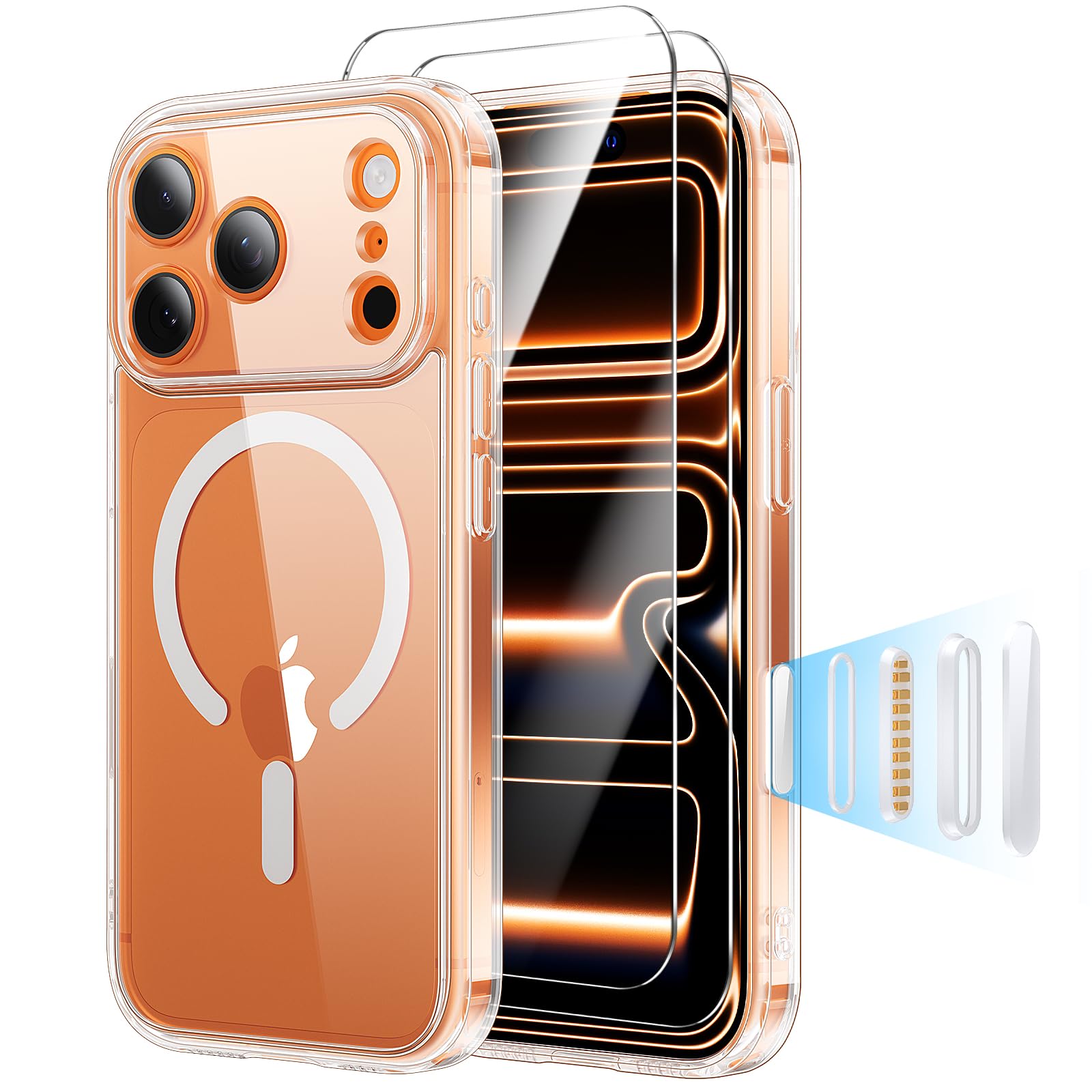 Gyizho Anti-Yellowing for iPhone 17 Pro Case with 2X Screen Protectors, [Compatible with MagSafe] [12FT Military Grade Drop] Sli