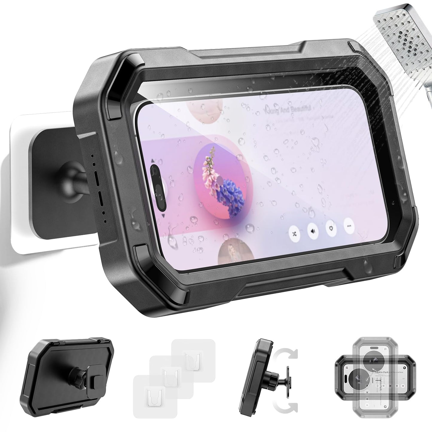 KDD Shower Phone Holder Waterproof - 360 Rotation Detachable Phone Case, Fully Enclosed High Touch Sensitive Design Wall Phone M