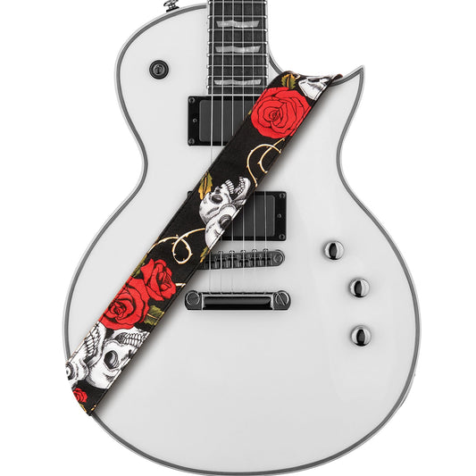 Amumu Guitar Strap - 2 Rose SKull Pattern for Acoustic, Electric and Bass Guitars, Adjustable 36 - 63