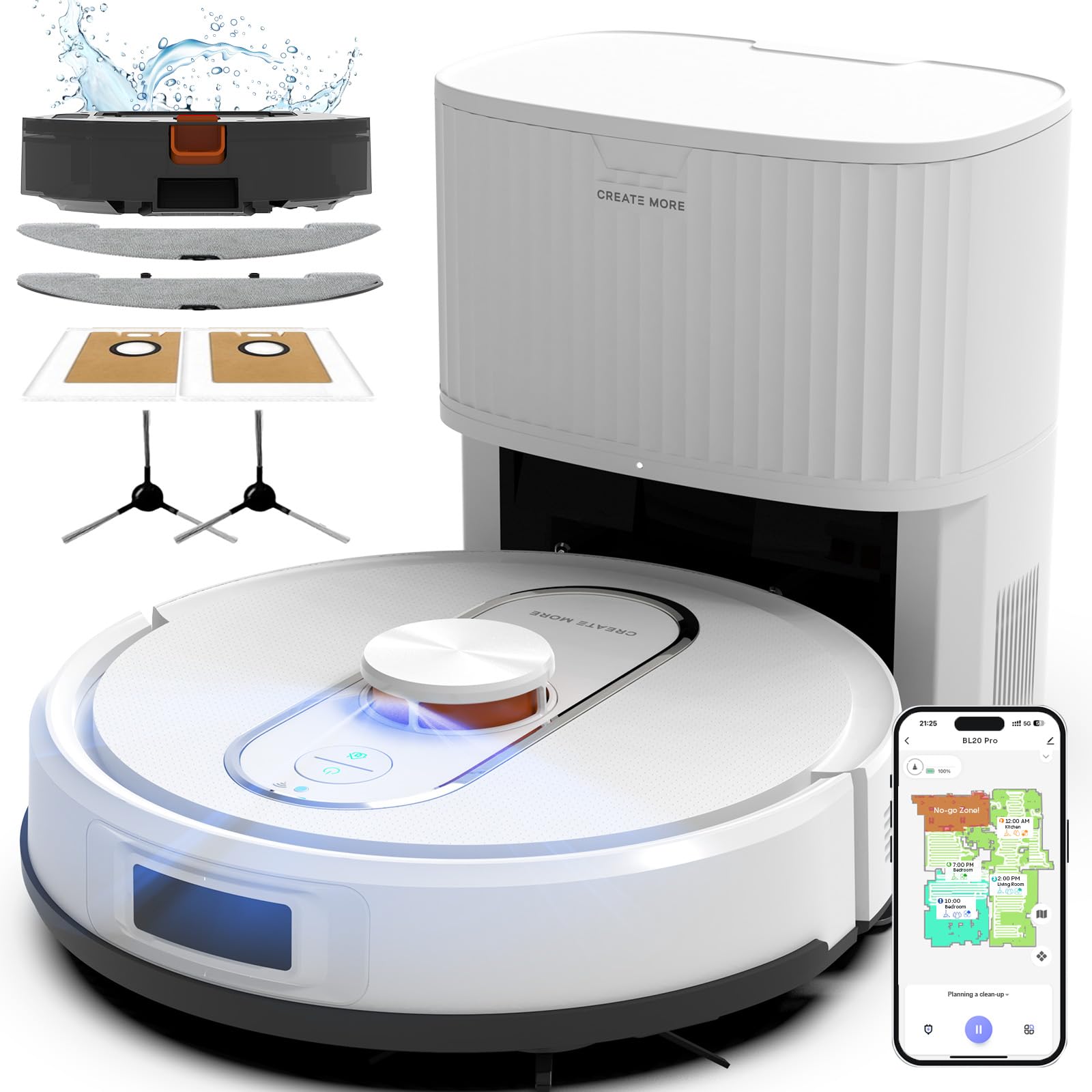 Bagotte Robot Vacuum and Mop, Robotic Vacuum with Mapping,Self Emptying Station for 90 Days, 5000Pa Suction, LiDAR Navigation, N