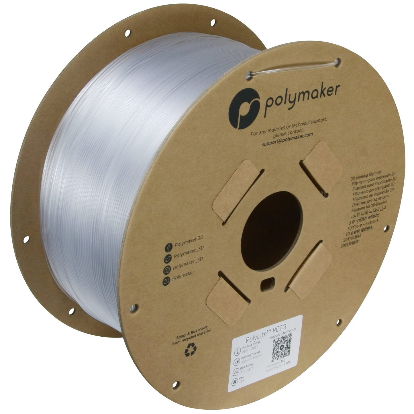 Polymaker PETG Filament 1.75mm 3kg Clear 3D Printer Filament, PolyLite PETG 3D Printing Filament 1.75mm, Dimensional Accuracy +/